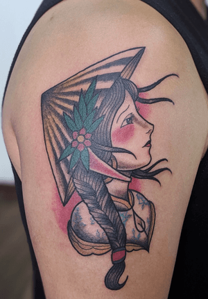 Old school American style tattoo girl with Vietnamese hat by Lotus Ink tattoo studio - Hanoi