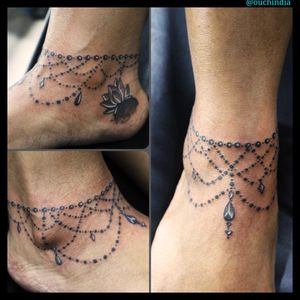 Anklet tattoo at OUCH.                                                                   For bookings call at 7382521886, 9848597806
