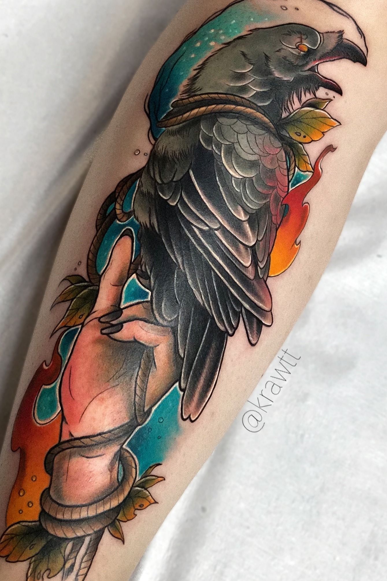 Hell Night Raven Crow Neotraditional Tattoo Flash Old  Etsy Australia