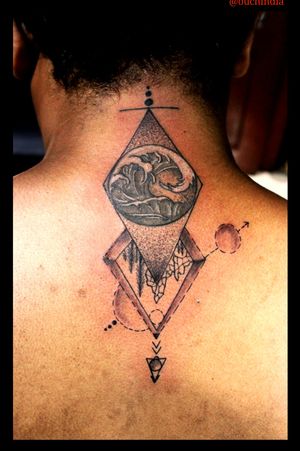 Geometric nature tattoo at OUCH.                                                                   For bookings call at 7382521886, 9848597806