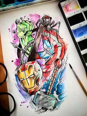 Design Taken@guilleryan.arttattooguilleryanarttattoo@gmail.com #hulk #thor #ironman #capitanamerica #viudanegra #hawkeye #avengers #avengersendgame #bcnttt #comictattoos #manga #sketchtattoos #cartoontattoos 