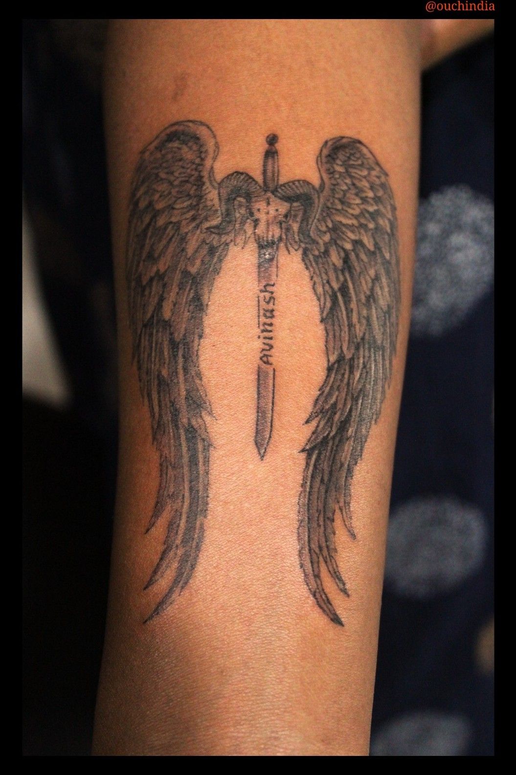 Sword With Angel And Devil Wing Tattoo Design By Nalavara