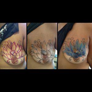 Coverup tattoo Lotus scar cover blue 