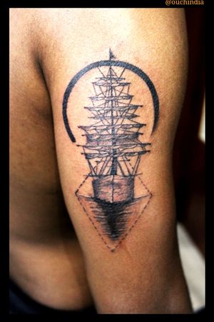 Sail boat tattoo at OUCH.                                      For bookings call at 7382521886, 9848597806