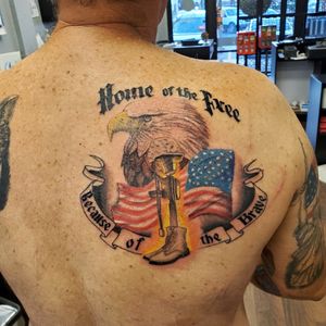 Home of the free because of the brave! 🙌🙏  color piece done by me.  Add me on IG moreno_tattoos 