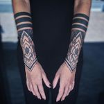 Arm band tattoo by Luca Benevento #LucaBenevento #armband #armbandtattoo #band #bracelet #bands #arm #linework #dotwork #blackwork #flower #floral #geometric