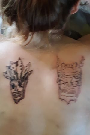 Adding the color later and she couldn't sit there both so we pushed the outline for the second one will finish next session 