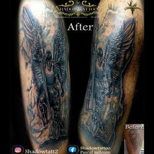 Archangel micheal coverup by tattoo artist Pascal salloum from shadow tattoo Lebanon 