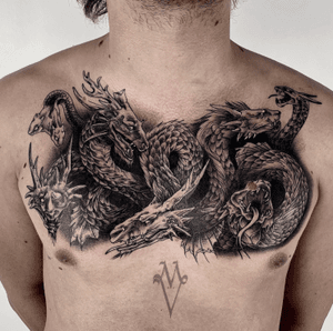 Hydra, chest tattoo, monster, mythology 