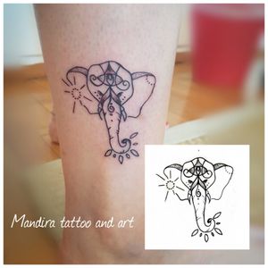 Elephant Mandala small leg tattoo