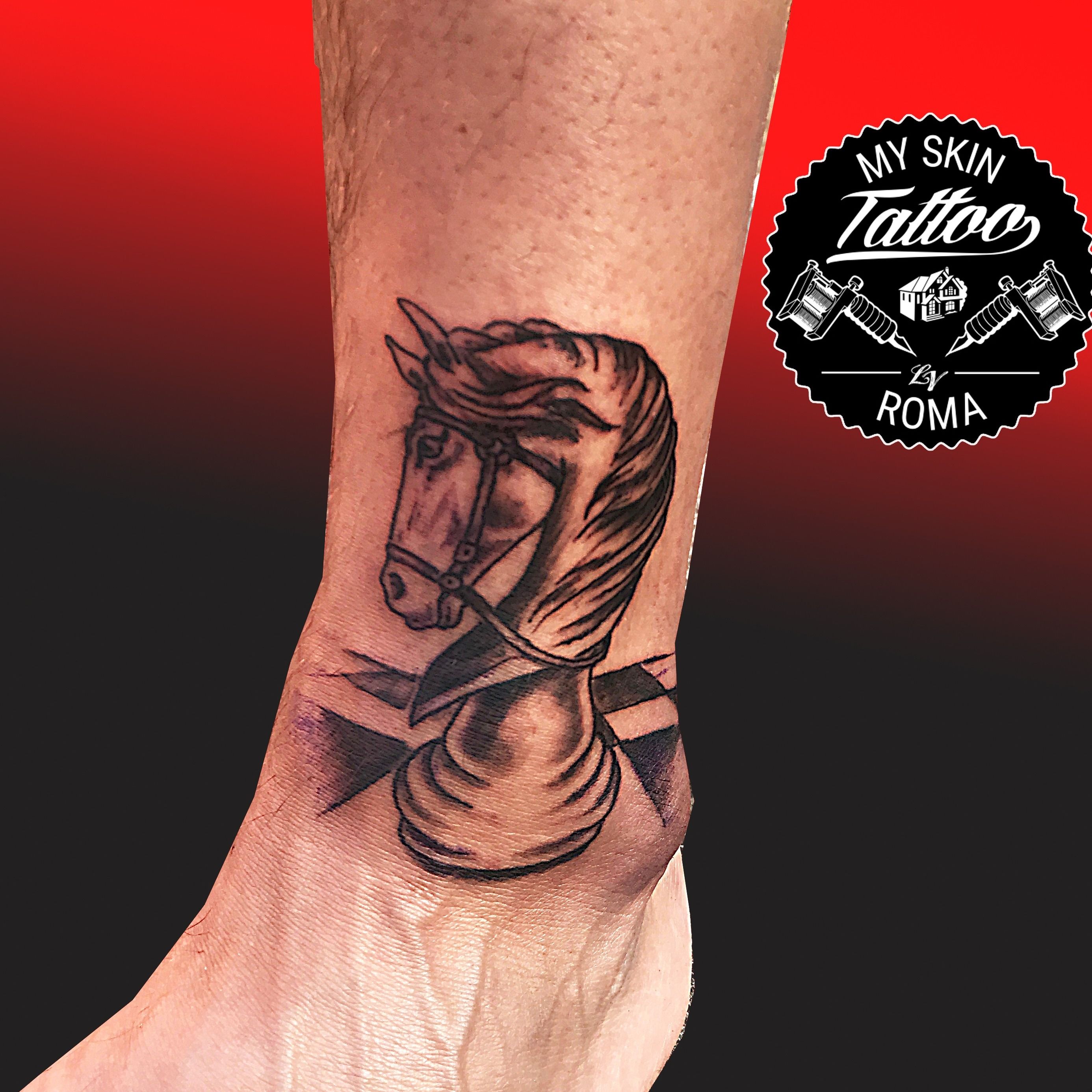 Arm Old School Chess Horse Tattoo by XK Tattoo