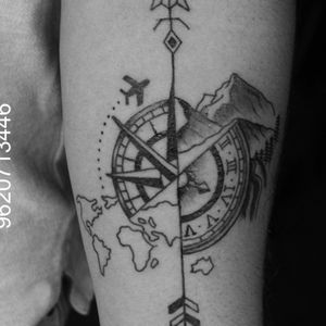 Abstract Arrow compass tattoo done at Kinglines Tattoo Studio for a vivid traveller wanderlust For appointments- 9620713446