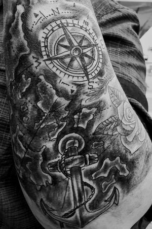 BLACK & Grey Tattoo Anker Sea Earth Water Kompass Ideen Idea North South East West Ship Net Vorlage