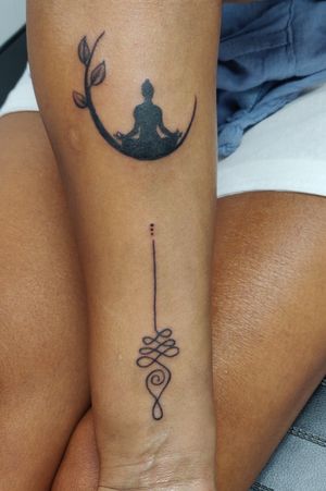 Meditation tattoos. Yoga tattoo and a unalome tattoo. 