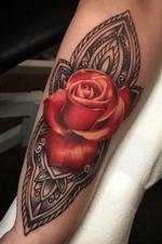 Something different from @bharpertattoo mandala and realistic rose 