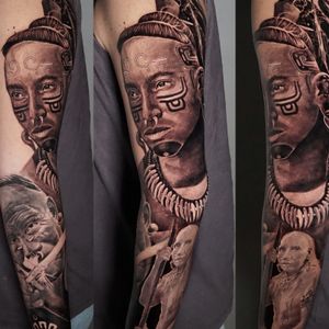 Mayan Aztec Indio Warrior In Progress, London, UK | #blackandgrey #realistic #tattoos #fullsleeve