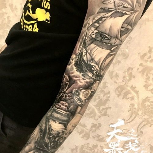 Tattoo Uploaded By More Than Tattoo上海墨盏刺青 黑灰写实花臂black Gray Realism 帆船 Tattoodo
