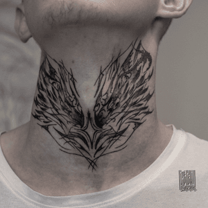Wings neck tattoo for Nikita , finished. 🙏 #necktattoo #bestoftheweek #tattoomoscow #wings #star #blackwork 