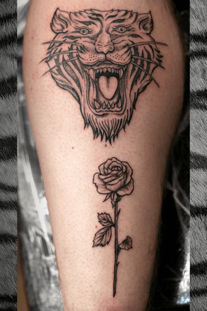 Tiger head and a Rose