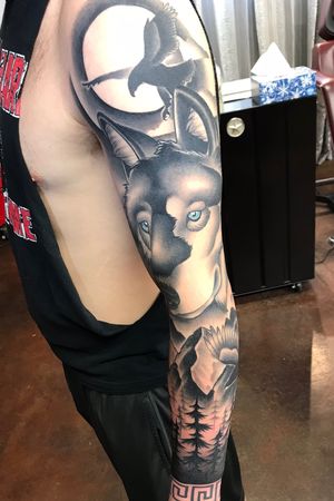 Black and grey wolf sleeve #blackandgrey #sleeve #wolf #denver 