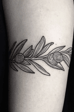 Black work botanical arm band from philadelphia tattoo collective 