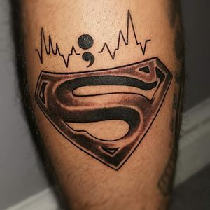 My new piece for Dad 👌🏼 Through my dad's life he's always been a big fan of superman wearing the T shorts, capes, shoes, ring and to me and my brothers he is ours. He's stuck by us through all of the hard times and having no mum to bring us up either he's done it all on his own. The heart rate shows you go through ups and downs in life as if this was flat you wouldn't be living. The semi colon represents where an author could've chosen to end his sentence however continues to carry on. So proud of you Dad keep going and doing what you do! 