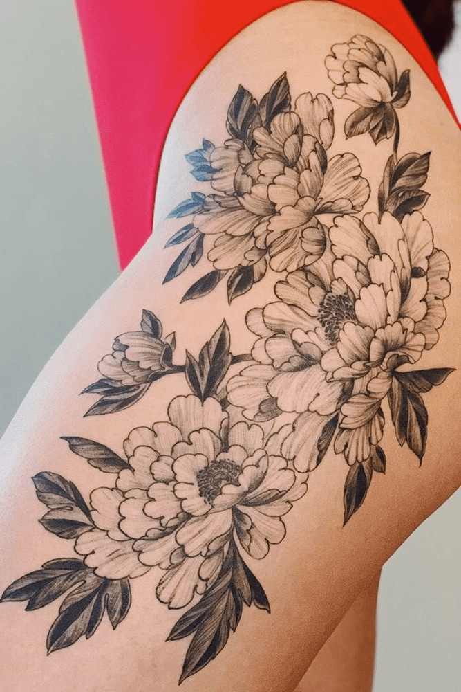 Tattoo uploaded by Anna  Upper flower is already healed crushonline  peony floral hiptattoo flowerstattoo  Tattoodo