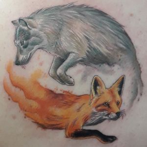 Watercolor tattooFox and wolf