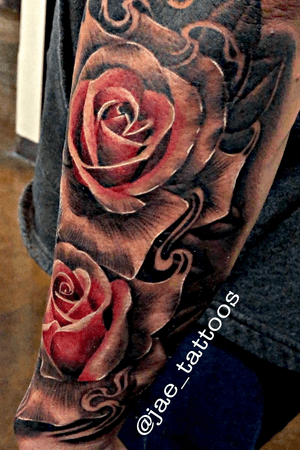 Roses work by Jae from Tacoma, Washington. Follow @Jae_Tattoos on instagram for more. 