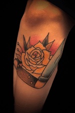 Traditional Texas Rose and Buck Knife Tattoo