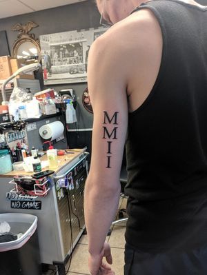 Birth year in Roman Numerals. This is just part of a future half sleeve. 