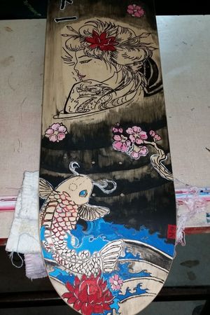 Skate board (coy,gasha,cherry blossoms,and skate in Japanese)