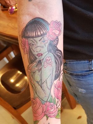 My newest addition. Working on a full sleeve. My Zombie Pin Up 🥰