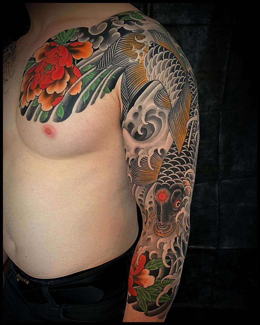 Fountain Square Tattoo - Japanese half sleeve /chest panel from