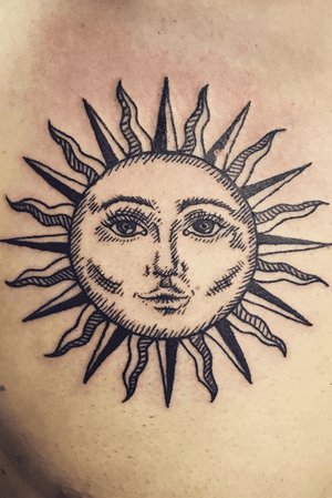 Black lines sun on the chest