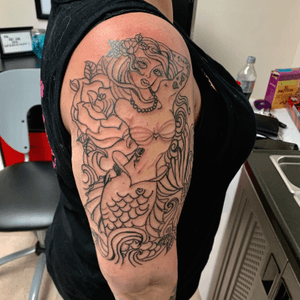 Outline for old school mermaid half sleeve -will be full color 