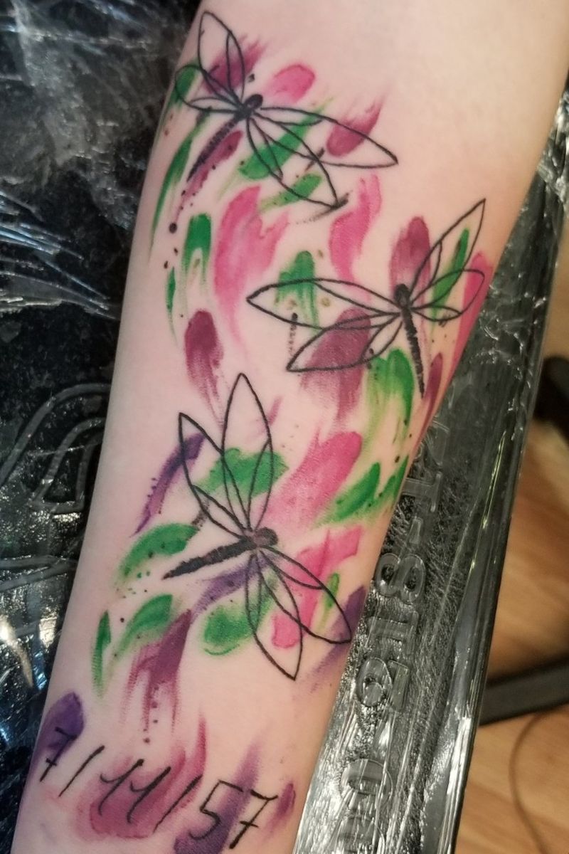 Tattoo uploaded by Derek Holton • Watercolor dragonflys • Tattoodo