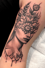 Floral bouquet woman artsy black and grey tattoo...