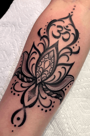 Lotus geometric filigree dotwork fun shit forearm tattoo...