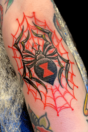 Traditional spider elbow gap filler tattoo...