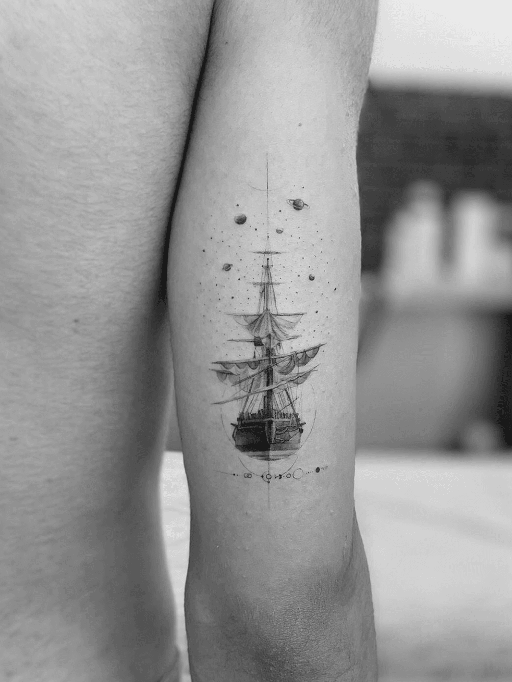 Small boat tattoo on the left forearm  Tattoogridnet