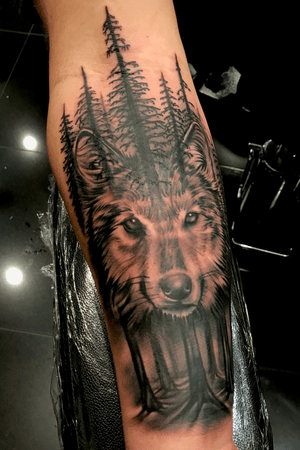Forest wolf head morph forearm tattoo...