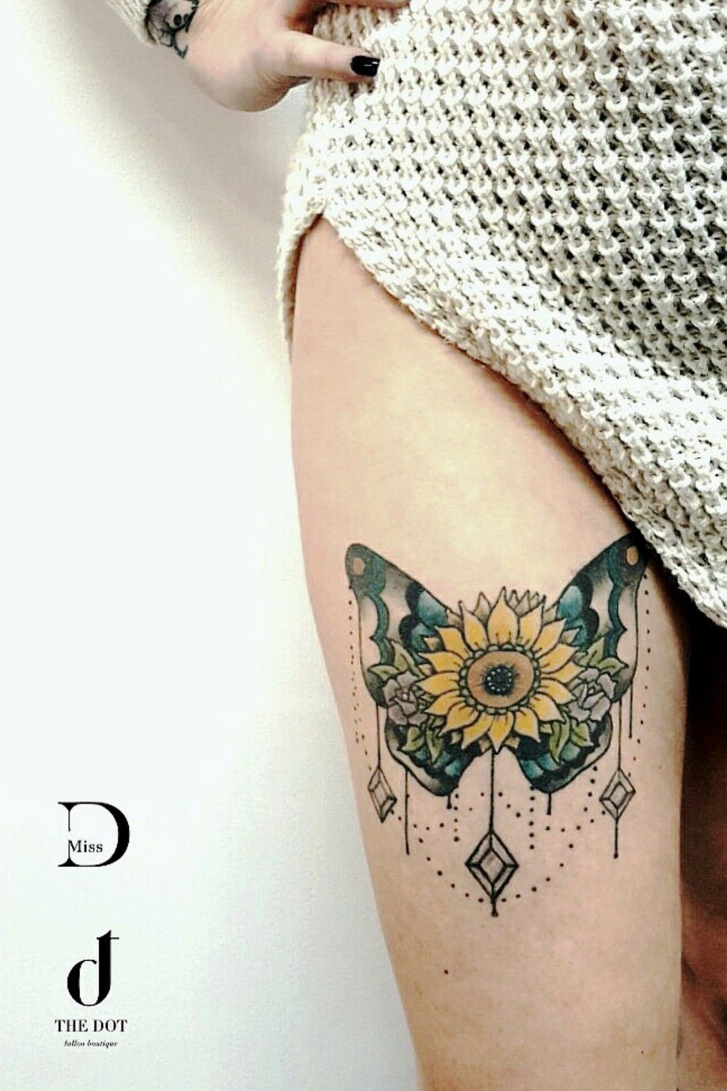 Realistic Sunflower And Butterfly Tattoo by Andrey Barkov Grimmy
