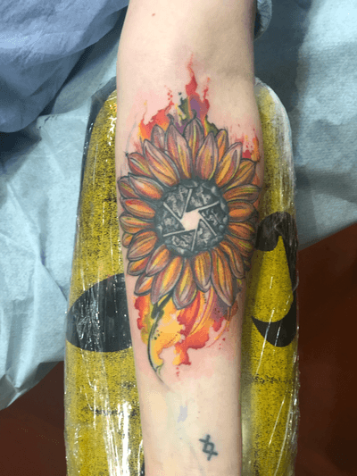 Healed photography lens sunflower with fresh watercolor fall inspired colors