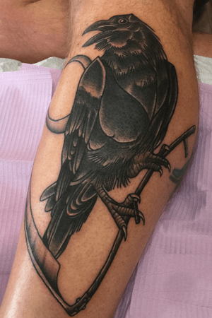Scythe and raven tattoo 