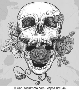 Screaming skull and roses