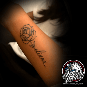 Simple Name And Rose Tattoo