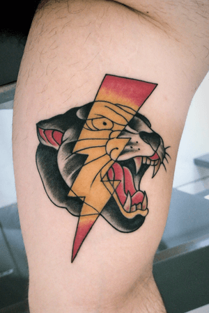 Panther #traditionaltattoo #panther #oldschool #traditional #lightning #colorful