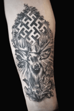 First time doing such a big tattoo:). Definitely alot to learn but im happy with the result:). #deer #deertattoo #oak #latviantattoo 