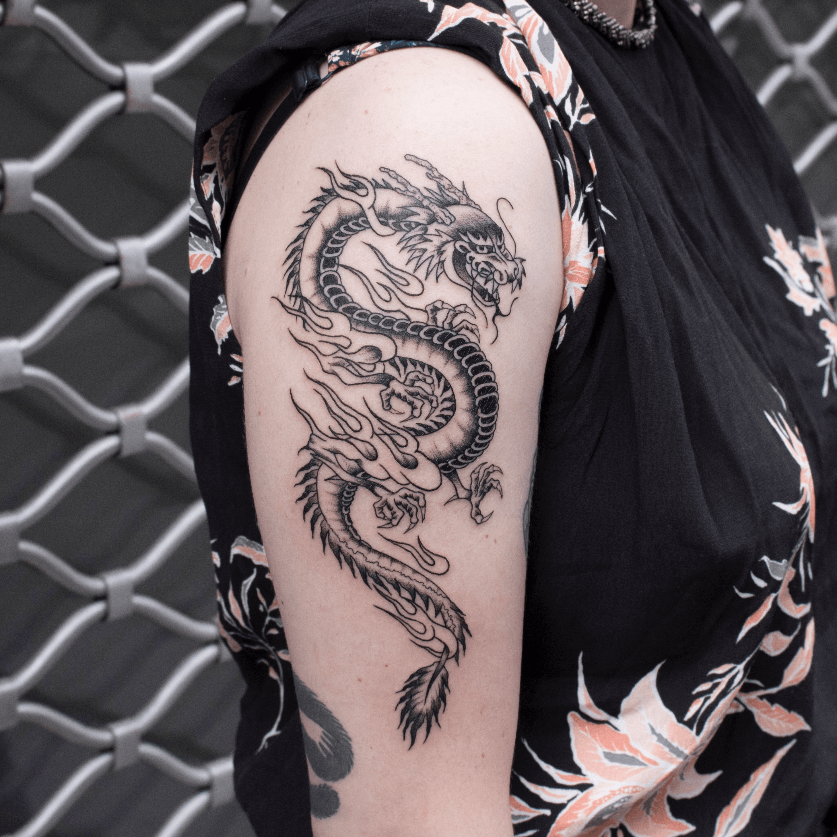 Black and grey Japanese dragon tattoo